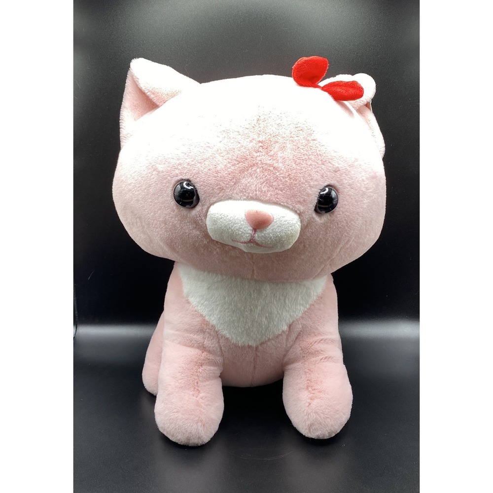 Stuffed Pink Plush Cat Kitty w Bow Large Microwavable Heat Therapy Warming NWT